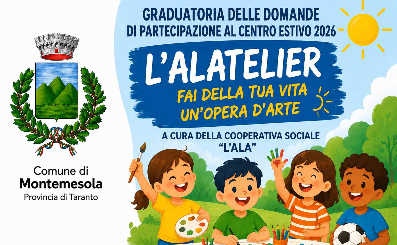 APPROVAZIONE GRADUATORIA DEI MINORI DAI 5 AI 14 ANNI AVENTI DIRITTO ALLA PARTECIPAZIONE AI CAMPI ESTIVI COMUNALI 2026