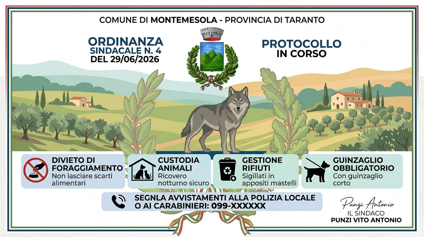 Presenza di lupi nell'agro comunale – Ordinanza contingibile e urgente.